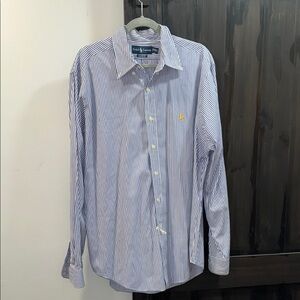 Ralph Lauren Navy and White Striped Button Down Shirt